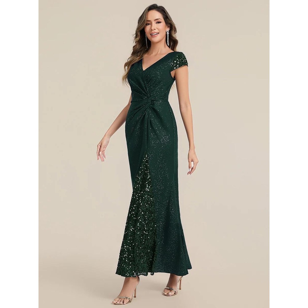 Ever Pretty Kaia Green Knotted Knit Cap Sleeve Maxi Glitter Evening‎ Dress / 6